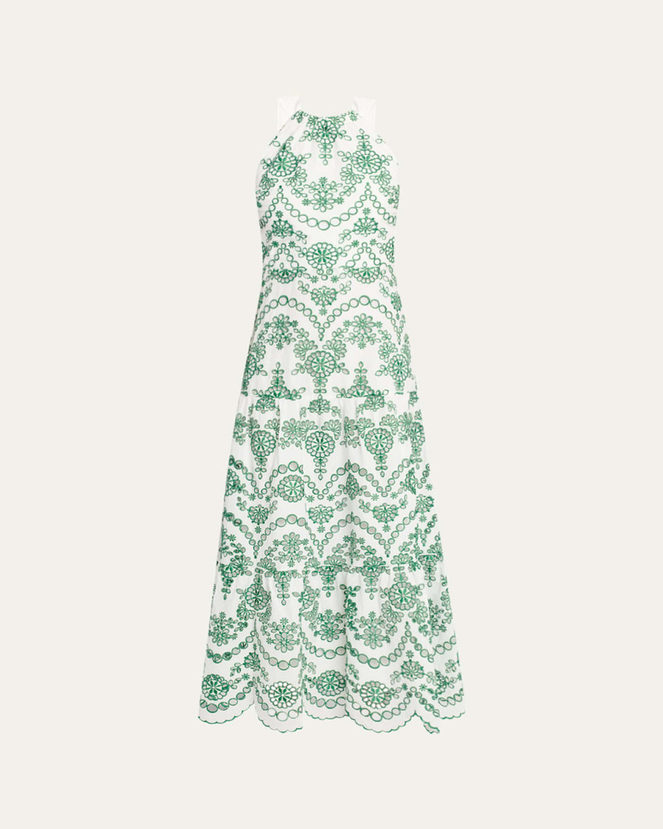 Hayden Scalloped Eyelet Halter Maxi Dress
